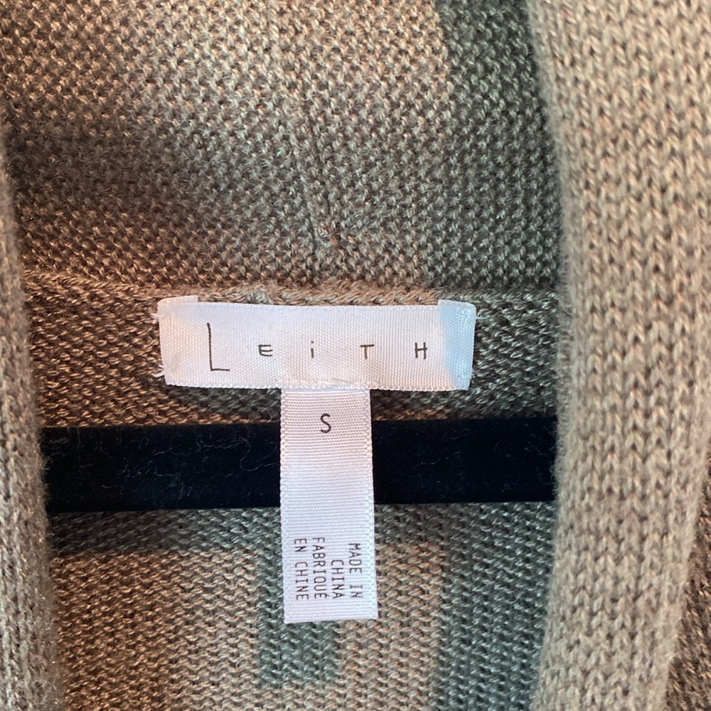 Leith Long Open  Front Roll Collar Cardigan Sweater - Army Green -‎ Size Small - Picture 3 of 5